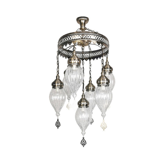 Bohemia 7-Light Crackle Glass Chandelier: Clear Ceiling Pendant For Living Room With Circular Design