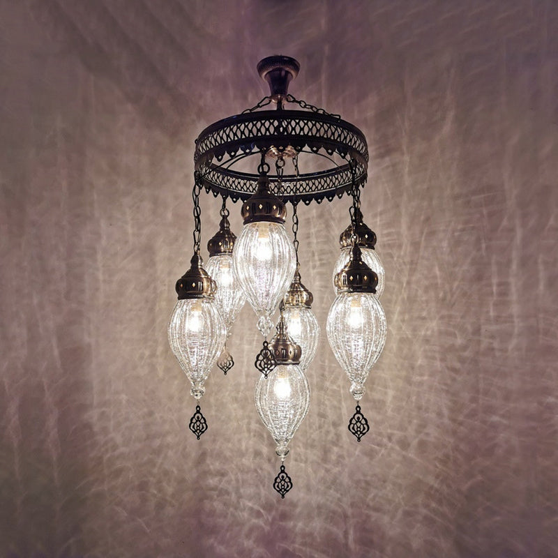 Bohemia 7-Light Crackle Glass Chandelier: Clear Ceiling Pendant For Living Room With Circular Design