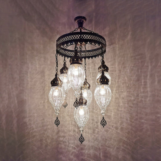 Bohemia 7-Light Crackle Glass Chandelier: Clear Ceiling Pendant For Living Room With Circular Design