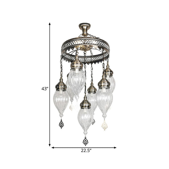 Bohemia 7-Light Crackle Glass Chandelier: Clear Ceiling Pendant For Living Room With Circular Design