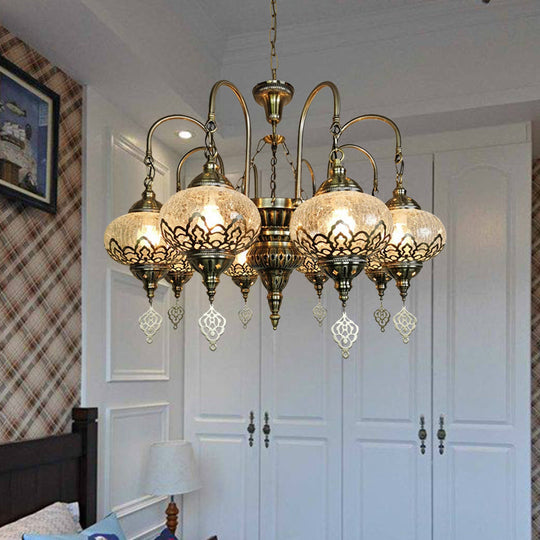 Bohemia Clear Crackle Glass Lantern Suspension Lamp - Bronze Chandelier With 8 Lights