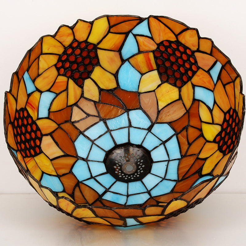 Rustic Sunflower Desk Light - 18 Inch | Stained Glass Orange 1-Head Lamp