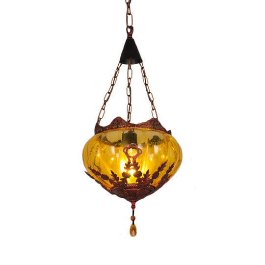 Amber Glass Rustic Pendant Ceiling Light For Country Style Restaurants