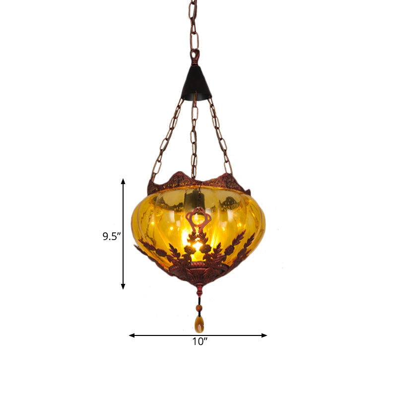 Amber Glass Rustic Pendant Ceiling Light For Country Style Restaurants