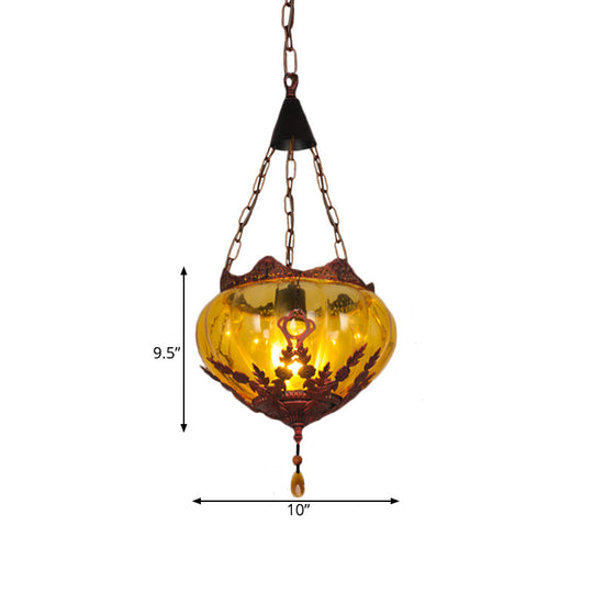 Amber Glass Rustic Pendant Ceiling Light For Country Style Restaurants