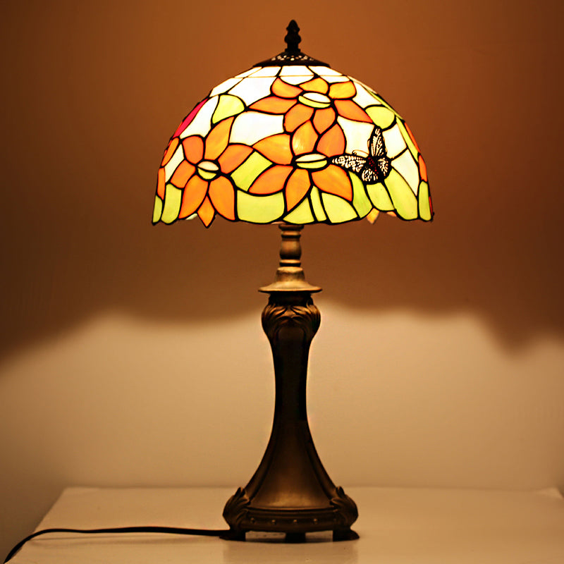 Rustic Tiffany Butterfly Stained Glass Desk Lamp - 1 Light Orange For Cafes