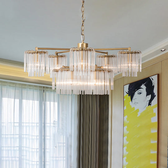 Gold Rustic Chandelier Pendant Light With Crystal Circular Design - 6/7/10 Lights For Bedroom