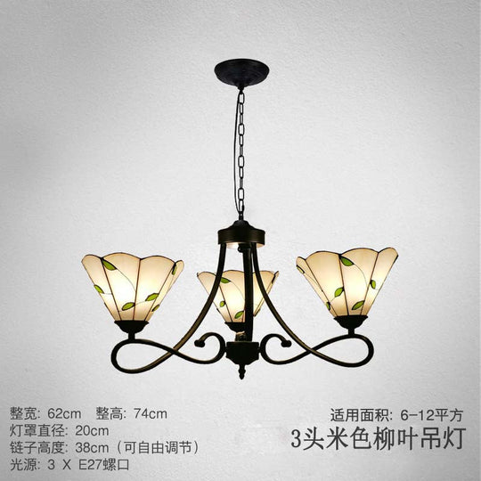 Baroque Scalloped/Cone Hanging Chandelier With Glass Shades - 3/5 Lights White/Yellow/Beige Ideal