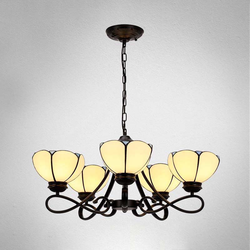 Baroque Scalloped/Cone Hanging Chandelier With Glass Shades - 3/5 Lights White/Yellow/Beige Ideal