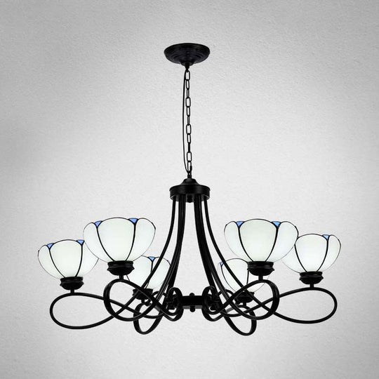 Baroque Scalloped/Cone Hanging Chandelier With Glass Shades - 3/5 Lights White/Yellow/Beige Ideal