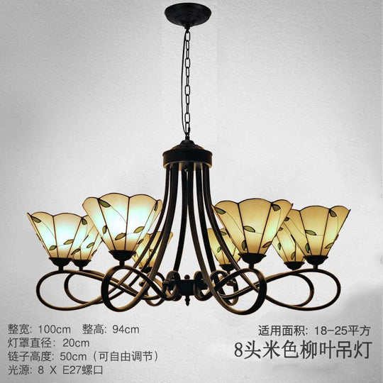 Baroque Scalloped/Cone Hanging Chandelier With Glass Shades - 3/5 Lights White/Yellow/Beige Ideal