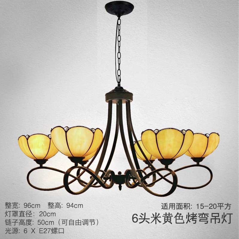 Baroque Hanging Chandelier with Scalloped Glass Shades and Curved Arm - 3/5 Lights in White, Yellow, or Beige - Suspension Lighting for Living Room