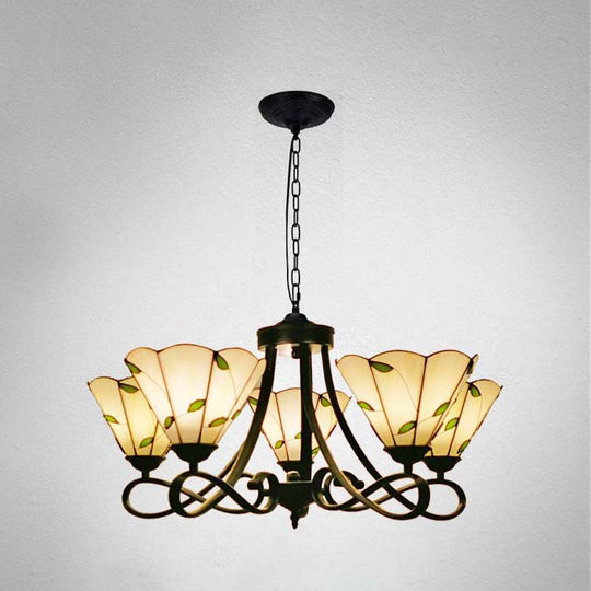 Baroque Scalloped/Cone Hanging Chandelier With Glass Shades - 3/5 Lights White/Yellow/Beige Ideal