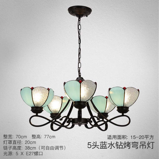 Baroque Scalloped/Cone Hanging Chandelier With Glass Shades - 3/5 Lights White/Yellow/Beige Ideal