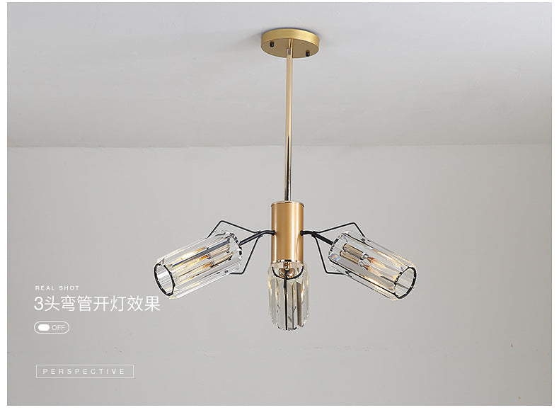 Gold Retro Crystal Chandelier With Cylinder Block Design - Pendant Lamp For Living Room Available In