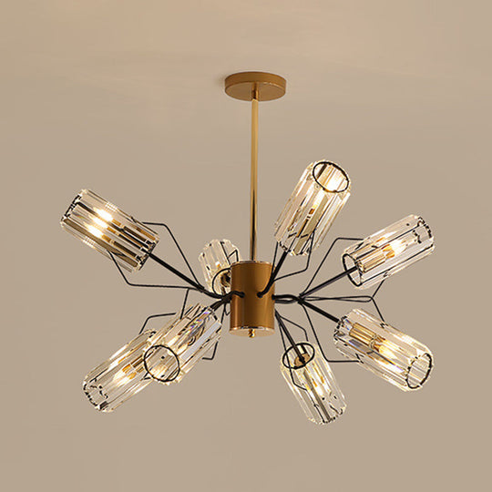 Gold Retro Crystal Chandelier With Cylinder Block Design - Pendant Lamp For Living Room Available In