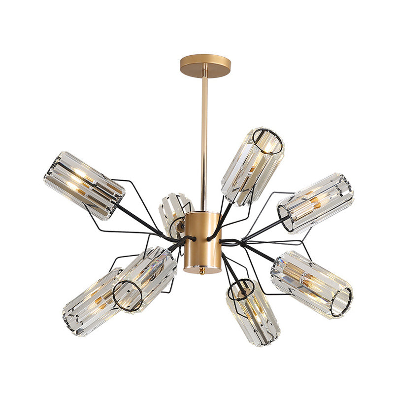 Gold Retro Crystal Chandelier With Cylinder Block Design - Pendant Lamp For Living Room Available In