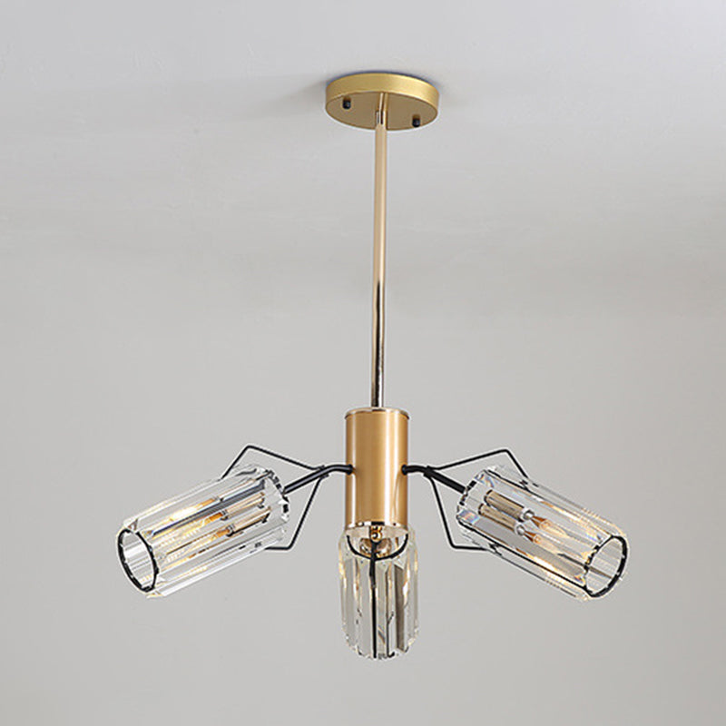 Gold Retro Crystal Chandelier With Cylinder Block Design - Pendant Lamp For Living Room Available In