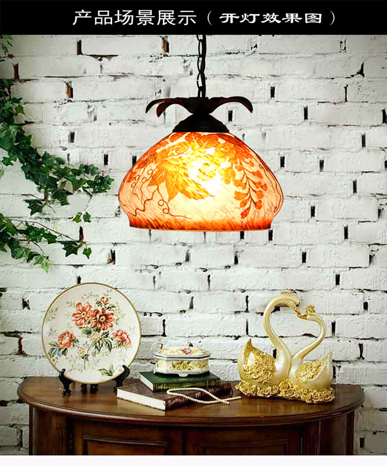 Tiffany Style 1-Light Pendulum Ceiling Pendant with White/Yellow/Orange Glass and Grape/Blossom Pattern