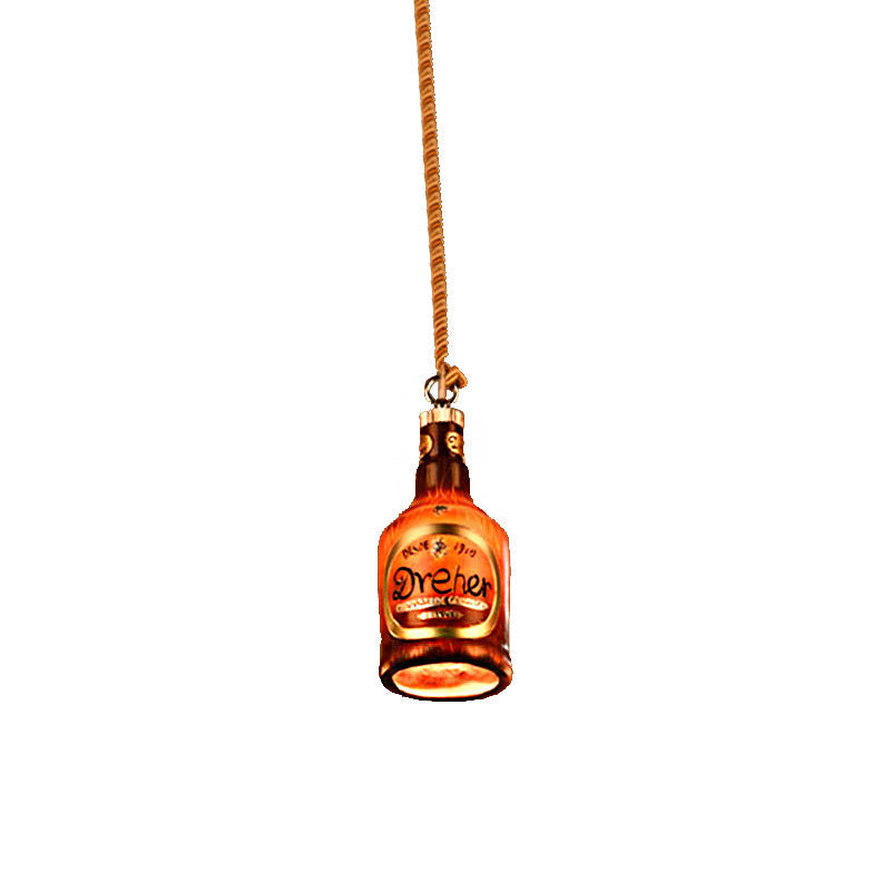 Industrial Style Hanging Lamp Kit for Restaurants - Resin Red/Yellow Drop Pendant Wine Bottle 1-Light