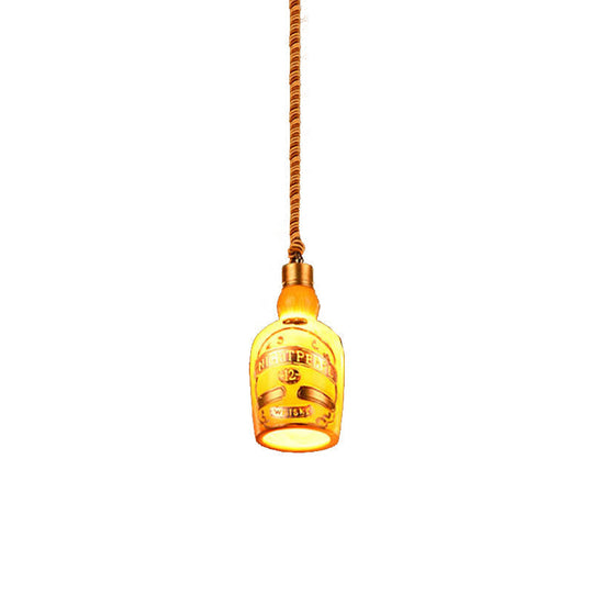 Industrial Style Resin Drop Pendant Hanging Lamp Kit - Red/Yellow Wine Bottle Design 1 Light Ideal