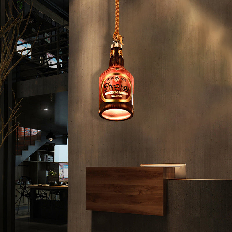 Industrial Style Resin Drop Pendant Hanging Lamp Kit - Red/Yellow Wine Bottle Design 1 Light Ideal