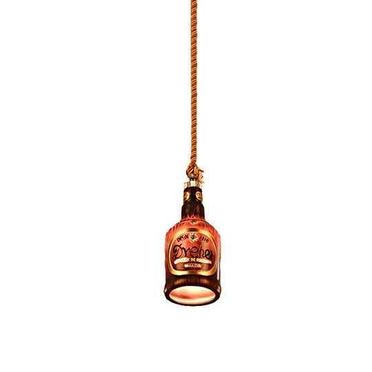 Industrial Style Hanging Lamp Kit for Restaurants - Resin Red/Yellow Drop Pendant Wine Bottle 1-Light