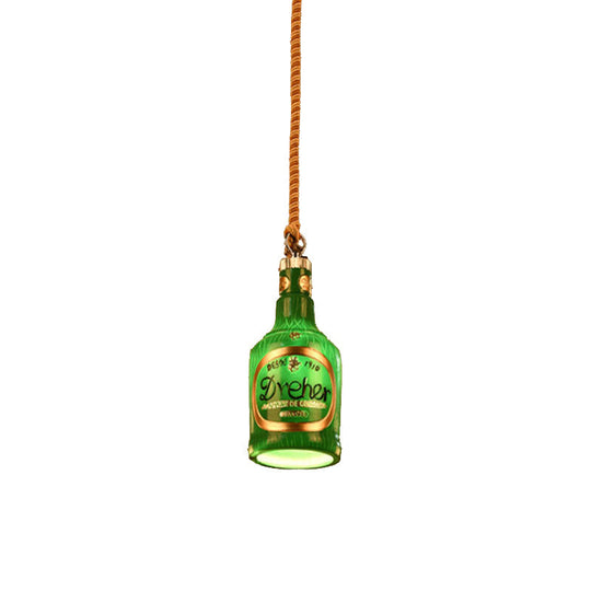 Industrial Style Hanging Lamp Kit for Restaurants - Resin Red/Yellow Drop Pendant Wine Bottle 1-Light