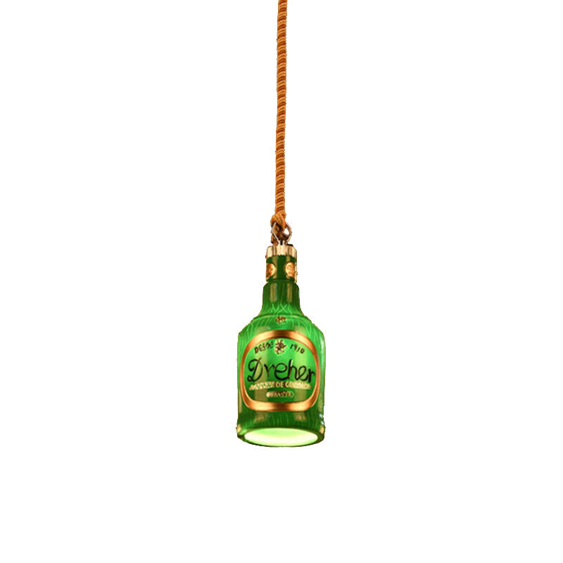 Industrial Style Resin Drop Pendant Hanging Lamp Kit - Red/Yellow Wine Bottle Design 1 Light Ideal