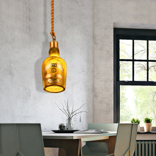 Industrial Style Resin Drop Pendant Hanging Lamp Kit - Red/Yellow Wine Bottle Design 1 Light Ideal