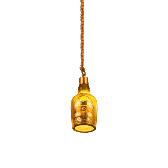 Industrial Style Hanging Lamp Kit for Restaurants - Resin Red/Yellow Drop Pendant Wine Bottle 1-Light