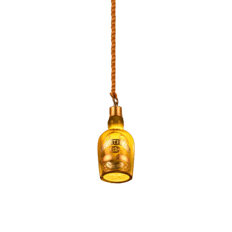 Industrial Style Resin Drop Pendant Hanging Lamp Kit - Red/Yellow Wine Bottle Design 1 Light Ideal