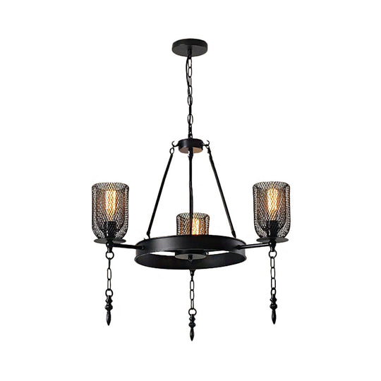 Black Wheel Design Bell Metallic Chandelier - Industrial 3/6 Lights Dining Room Hanging Lamp Kit