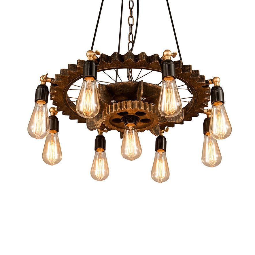 Antique 2-Tier Restaurant Chandelier with 9 Bulbs and Rustic Suspended Fixture