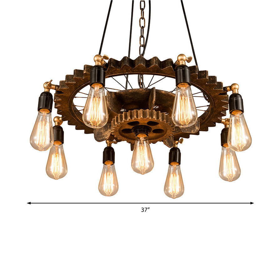 Antique 2-Tier Restaurant Chandelier with 9 Bulbs and Rustic Suspended Fixture