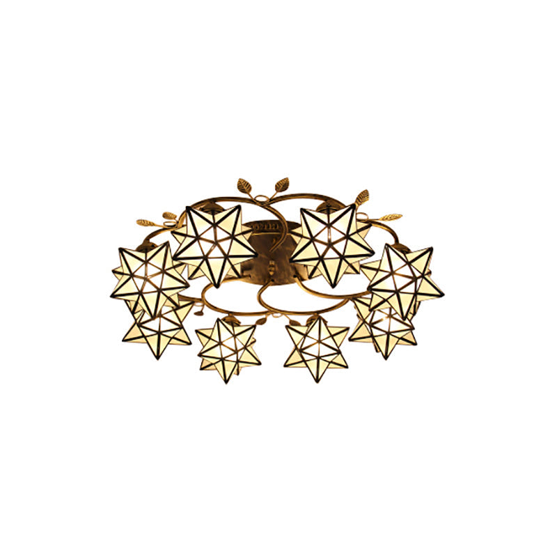 Traditional Clear Tiffany Glass Flush Mount Ceiling Light - 8/5 Lights Starry Design in White for Dining Room