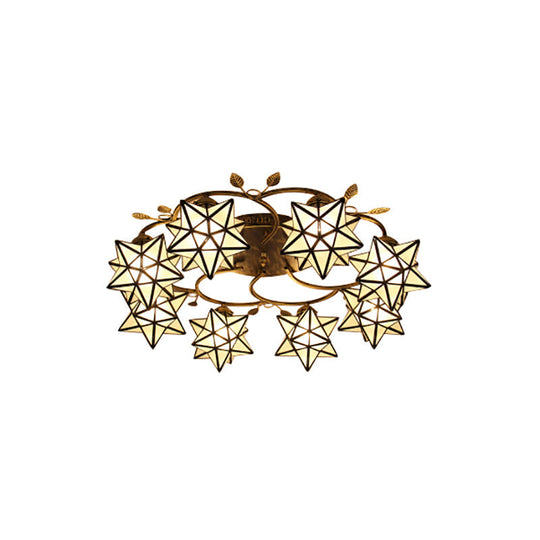 Traditional Clear Tiffany Glass Flush Mount Ceiling Light - 8/5 Lights Starry Design In White For