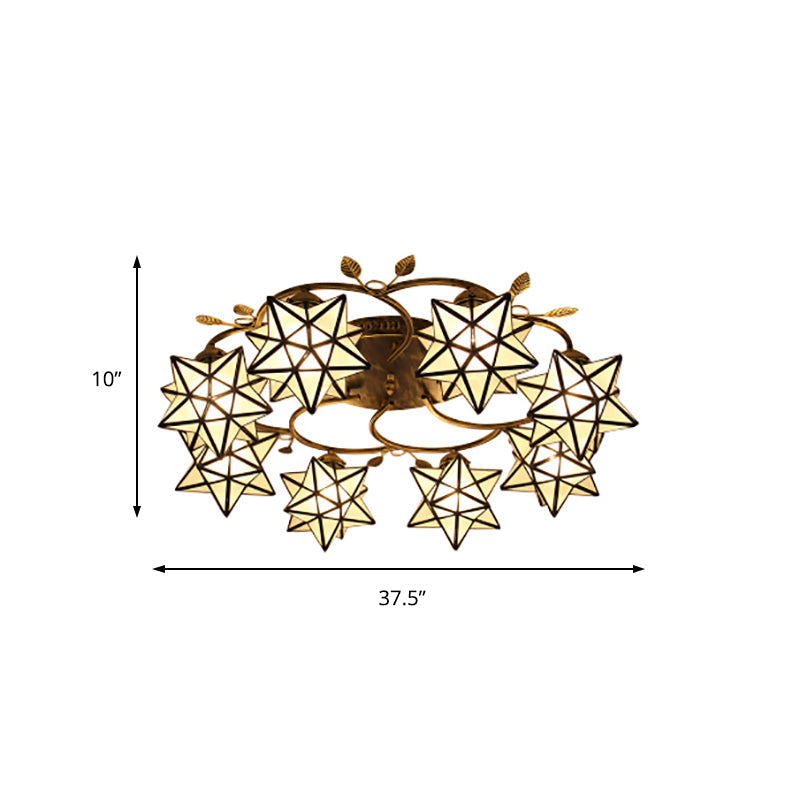 Traditional Clear Tiffany Glass Flush Mount Ceiling Light - 8/5 Lights Starry Design in White for Dining Room