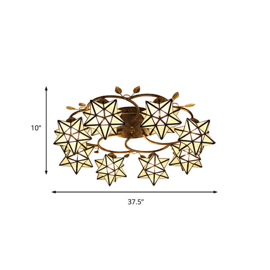 Traditional Clear Tiffany Glass Flush Mount Ceiling Light - 8/5 Lights Starry Design in White for Dining Room