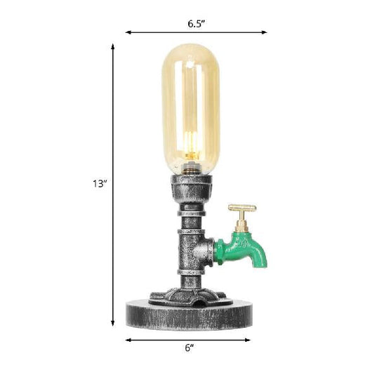 Industrial Capsule Shade Table Light With Led Bulbs And Water Tap Deco For Living Room