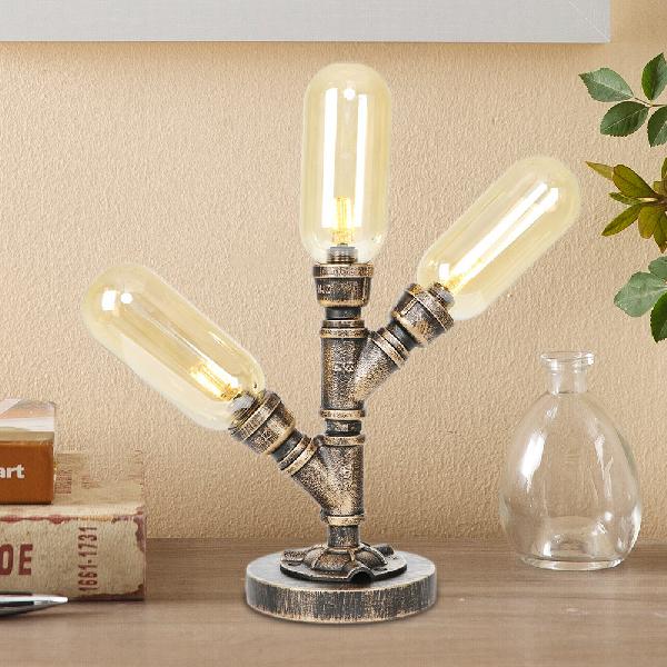 Industrial Amber/Clear Glass Capsule Led Table Lamp - Aged Bronze 3 Bulbs Perfect Nightstand Light