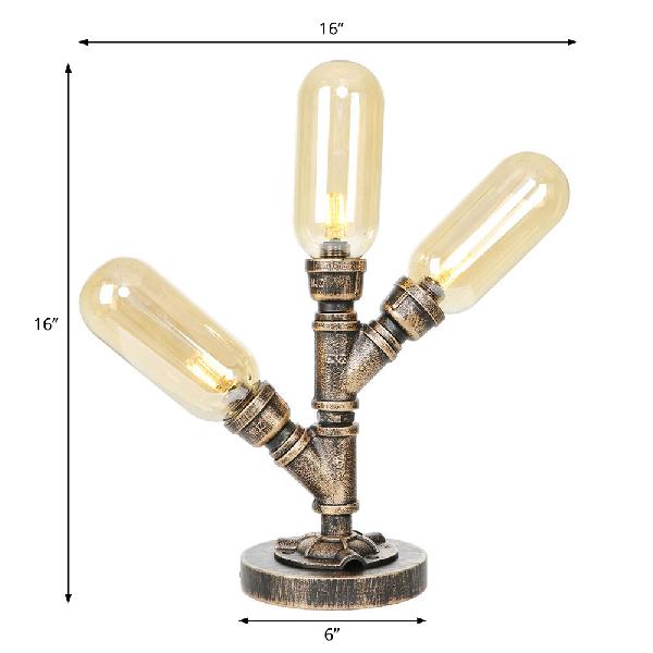 Industrial Amber/Clear Glass Capsule Led Table Lamp - Aged Bronze 3 Bulbs Perfect Nightstand Light