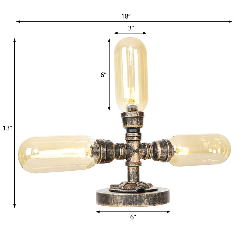 Industrial Amber/Clear Glass Capsule Led Table Lamp - Aged Bronze 3 Bulbs Perfect Nightstand Light