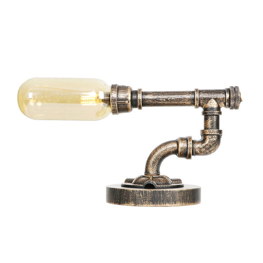 Industrial Amber/Clear Glass Led Night Light With Metal Base - Capsule Bedroom Table Lamp