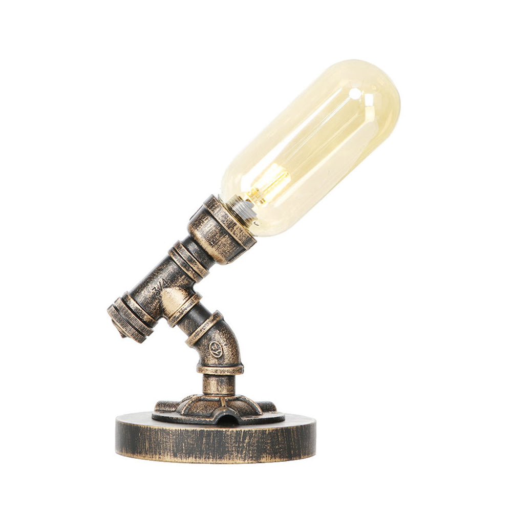 Industrial Amber/Clear Glass Led Night Light With Metal Base - Capsule Bedroom Table Lamp