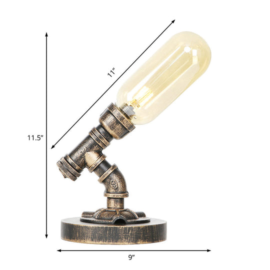 Industrial Amber/Clear Glass Led Night Light With Metal Base - Capsule Bedroom Table Lamp