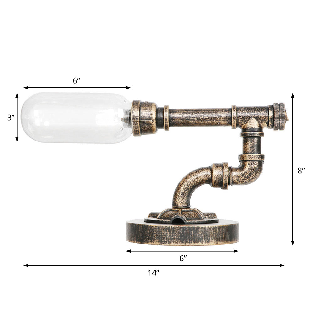 Industrial Amber/Clear Glass Led Night Light With Metal Base - Capsule Bedroom Table Lamp