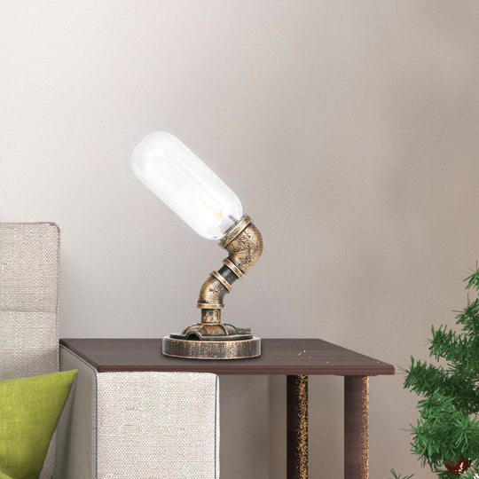 Industrial Amber/Clear Glass Led Night Light With Metal Base - Capsule Bedroom Table Lamp Clear / B