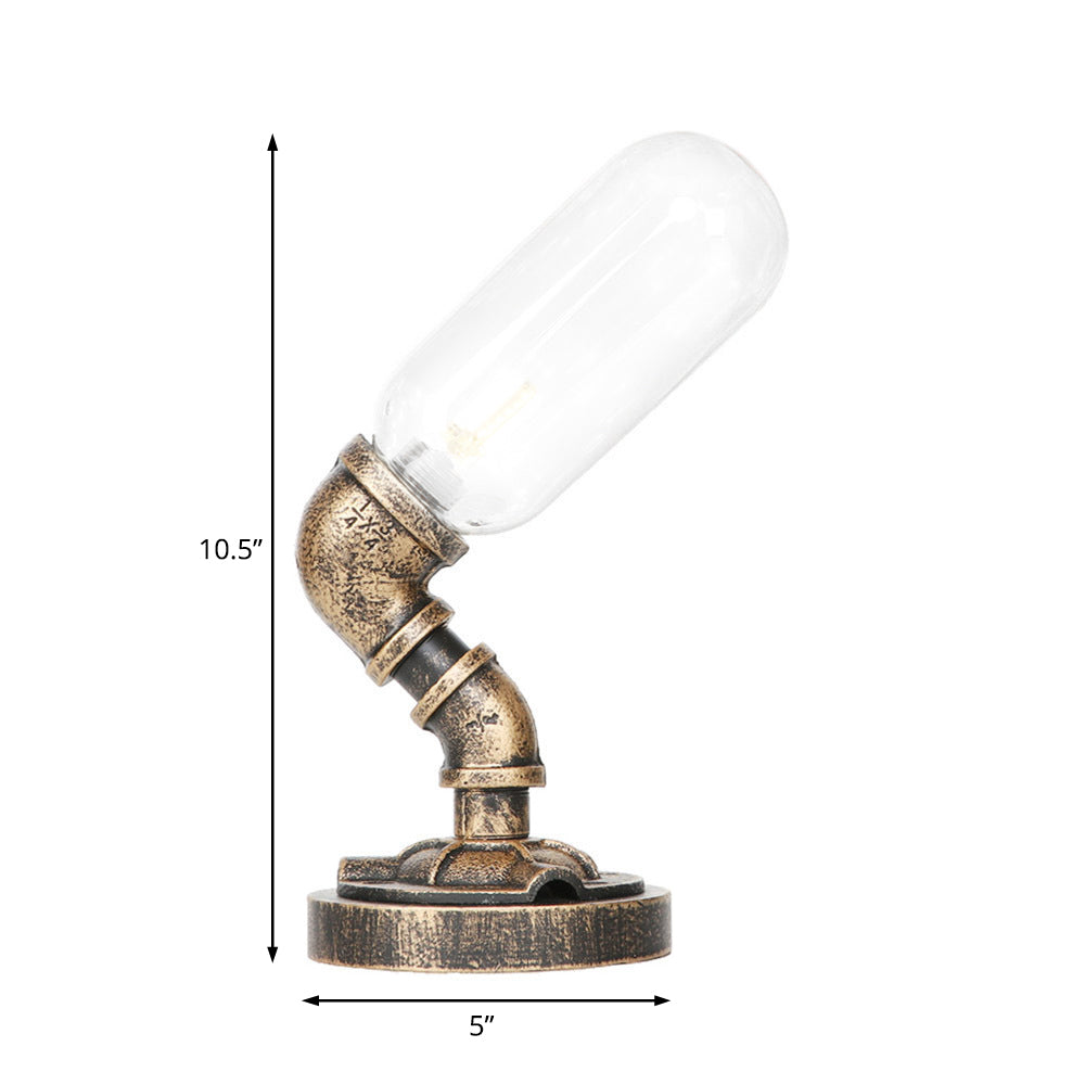 Industrial Amber/Clear Glass Led Night Light With Metal Base - Capsule Bedroom Table Lamp