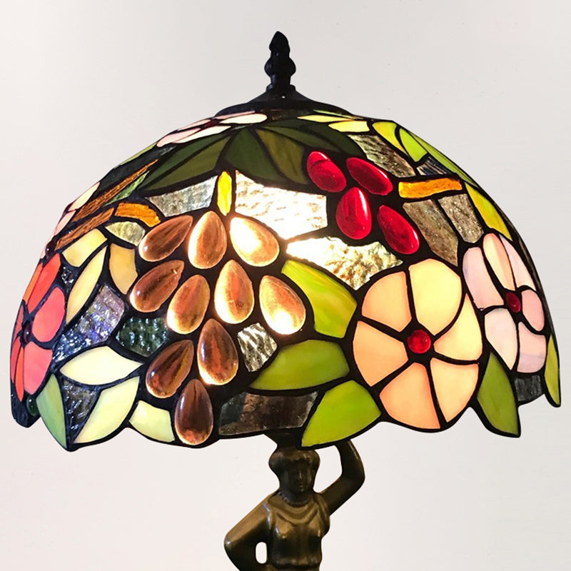 Tiffany Stained Glass Desk Lamp With Bird/Grape/Flower Pattern And Working Women Base - Ideal For